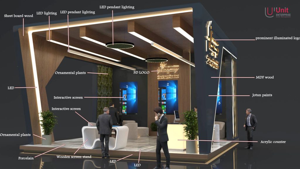 Reception area featuring a glowing acrylic counter and minimalist layout.